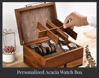 Custom Engraved Golf Lovers Watch Box, 8 Slot Wooden Storage: Velvet Pillows, Drawers & Removable Dividers, Personalized Golf Gifts For Men