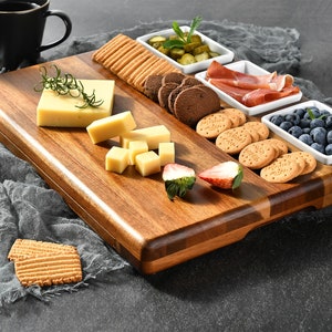 Premium Charcuterie Board with Knife Drawer and 3 Ceramic Bowls, Personalized Wooden Cheese Board Set, Host Family Gift for Housewarming image 1