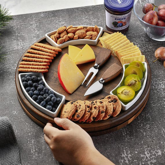 オーシャンジャスパー　スライス　プレート Custom Engraved 360 Rotation Mezze Board for Family Gatherings