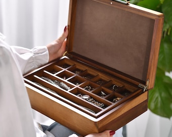 Wooden Jewelry Box  Jewelry Organizer for Women Girls Men  Jewelry Holder with Removable Divider