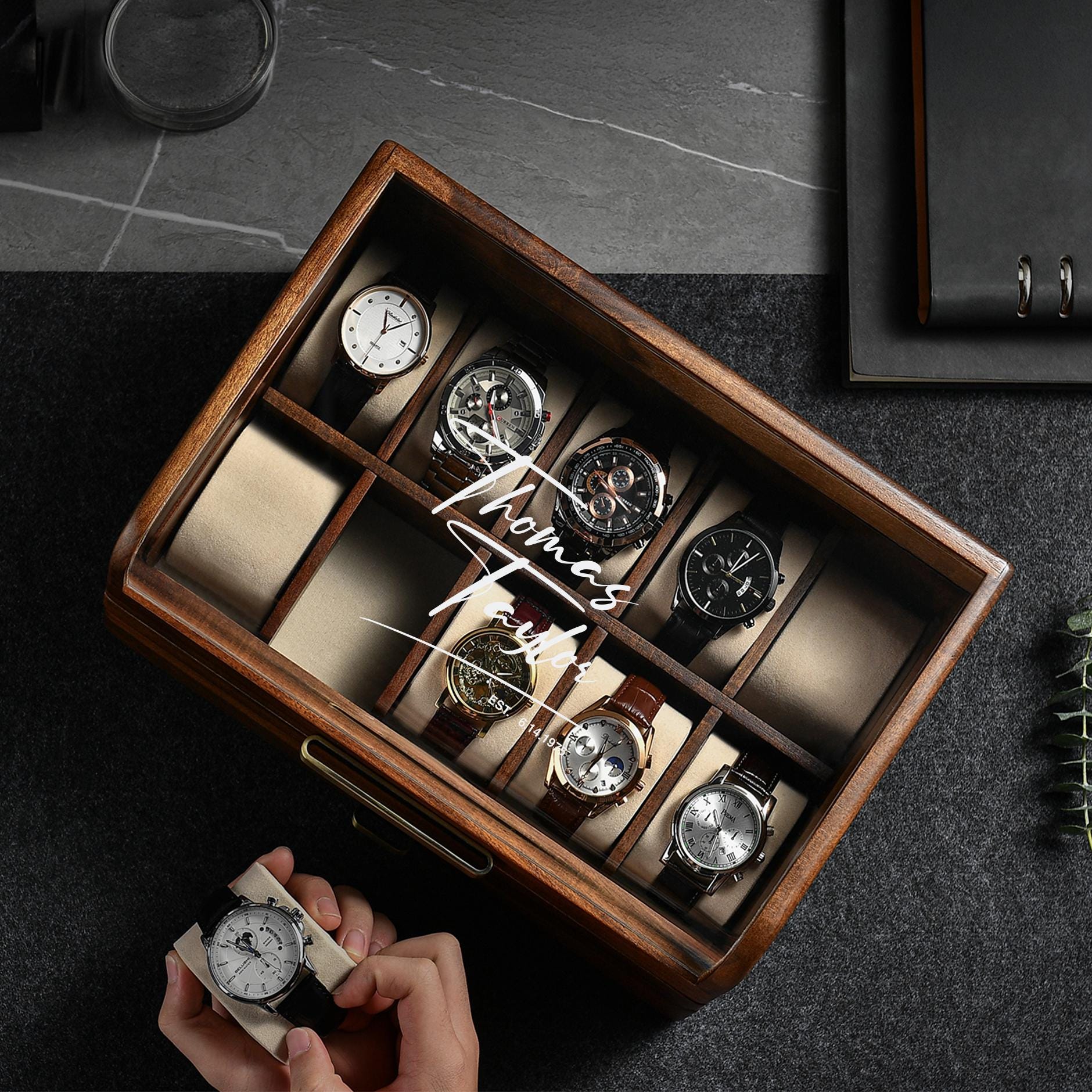 Premium Engraved Collector's Watch Display Case Christmas Gift for
