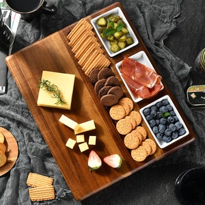 Wooden Serving Board for Foods, Food Serving Platter, Cheese Board with Cutlery Set, Charcuterie Board Personalized with Engraving Home Gift image 1