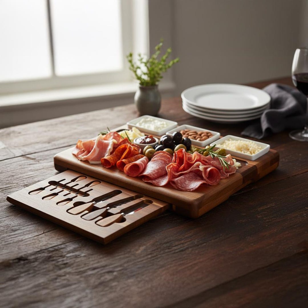 Custom Engraved Cheese Board Set Acacia Wood Charcuterie Tray With ...