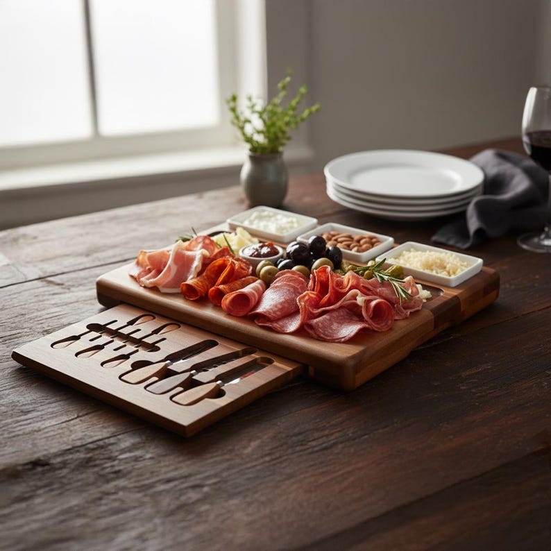 Custom Engraved Cheese Board Set Acacia Wood Charcuterie Tray With ...