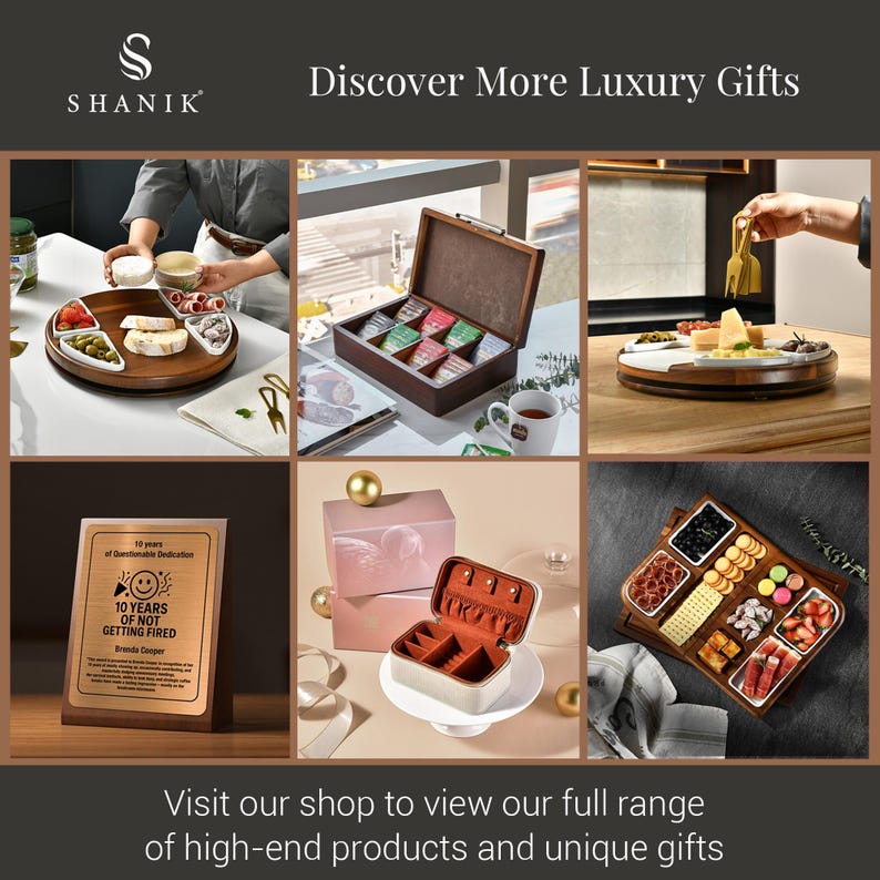 The image is a collage of six photos showcasing various luxury gifts and gourmet food items.