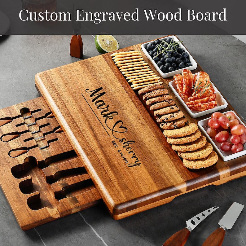 Custom Engraved Cheese Board Set Acacia Wood Charcuterie Tray With ...