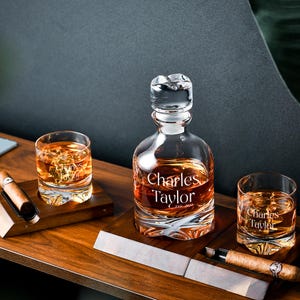 Executive Whiskey Decanter Gift Set for Business Professional Personalized Crystal Glasses Coasters Elegant Barware Study Display for Men