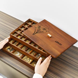 Schmuckkästchen aus Holz, Schmuck-Organizer für Frauen, Mädchen, Männer, Schmuckhalter mit herausnehmbarer Trennwand