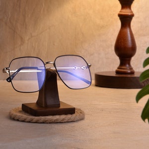 Personalized Wood Glasses Holder, Solid Wood Eyewear Stand, Sunglass Display Stand for Desk, Custom Engraved Desk Accessories for Men