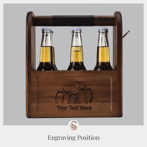 Customized Boss Wooden Beer Caddy, Large Engraved Liquor Holder with Bottle Opener, 6 Pack Acacia Cocktail Crate, Personalized Gift For Men image 3