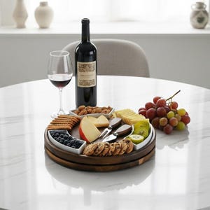 Lazy Susan Revolution Rotating Cheese Platter Housewarming Gift with 3 Nesting Bowls Personalized Big Round Charcuterie Board with Utensils