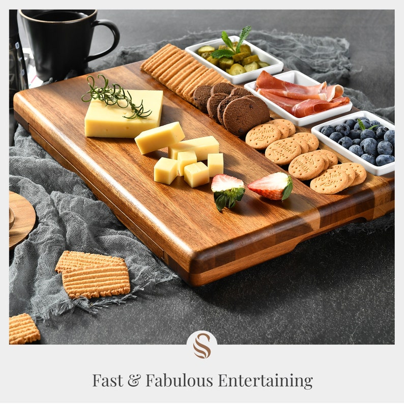 Wooden Serving Board for Foods, Food Serving Platter, Cheese Board with Cutlery Set, Charcuterie Board Personalized with Engraving Home Gift image 3