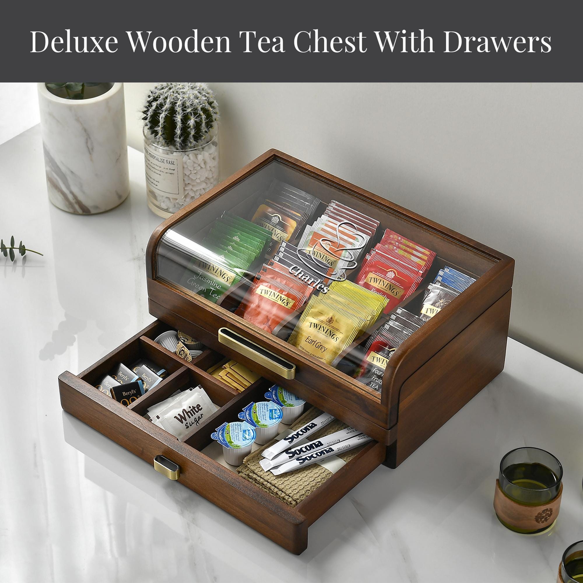 Wood Tea Bag Holder Personalized Tea Cozy Gift Engraved Tea Chest
