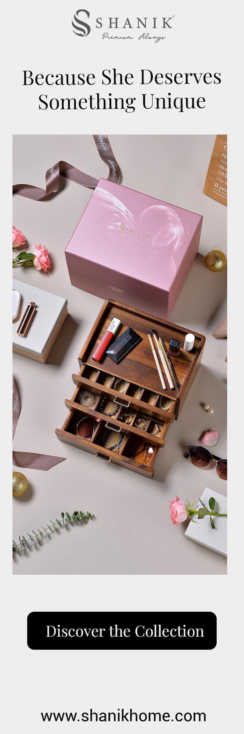 a pink box that has some items inside of it