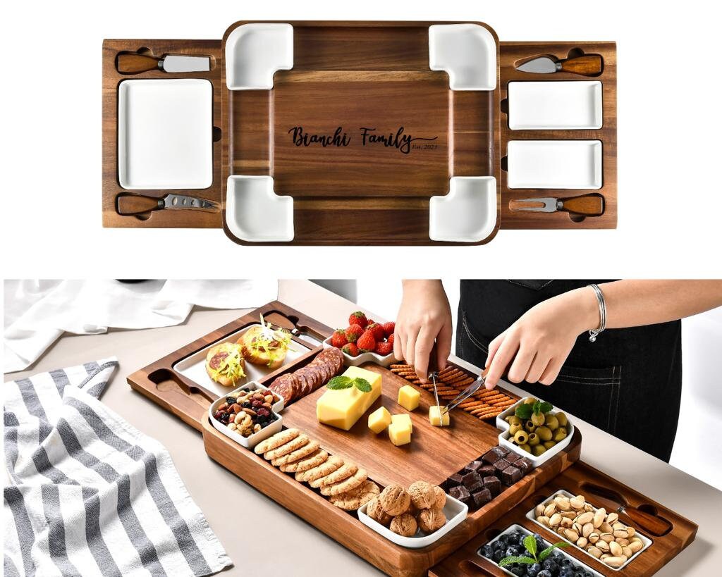 Fitz and Floyd Caleb Acacia Wood Mini Charcuterie Serve Boards, Set of 4, Brown