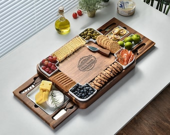 Personalized Charcuterie Board Bread Cheese Cracker Nut Veggie Fruit Dish Serving Tray Accesories Custom Engraved BrunchGift Mom Wife Couple