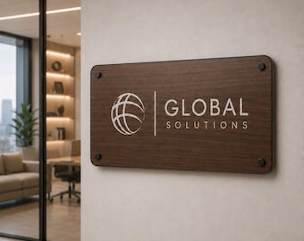 Walnut look wood sign for business sign for wall logo sign design your own office signs with standoffs acrylic company wall signage