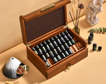Declutter your essential oils professional organizer for 29 bottles essential oils container box engraved wood box leather lid essential oil