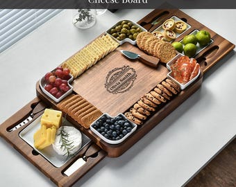Tabla de embutidos personalizada, pan, queso, galleta, frutos secos, verduras, fruta, bandeja para servir, accesorios, regalo de brunch grabado personalizado para mamá, esposa y pareja.