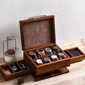 Herrenuhr Schmuckschatulle Personalisierter Holz Organizer mit Schubladen Geschenk für gepflegte stilvolle organisierte Männer