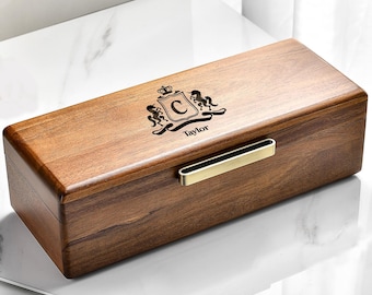 Op maat gemaakte gegraveerde horlogedoos Luxe houten cadeau-organizer met fluweel gevoerd display voor mannen Verjaardag, jubileum of feestcadeaus