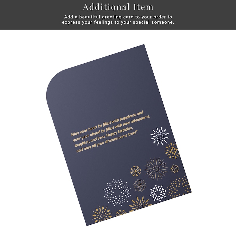 The image is a single, dark blue greeting card with a festive design of white and gold snowflakes.
