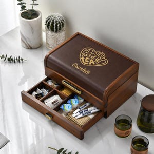Tea box wood tea caddy organizer tea packet gift box large tea storage container engraved gift for tea lover best tea gifts for dad
