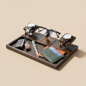 Fathers Day Gift Wood Docking Station for Men Custom Engraved Personalized Gift for Him Valet Tray Bedside Organizer and Charging Hub
