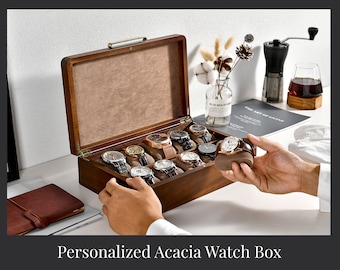 Custom 30th Birthday Watch Box For Men, Engraved Storage with 10 Slots, Divider and Velvet Pillows, Accessories Organizer, Personalized Gift