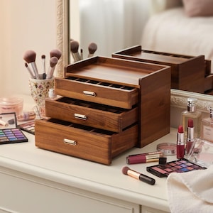 Personalized Wooden Jewelry Box with Drawers and Multiple Compartments  Large Organizer for Women's Collection  Christmas Engraved Gifts