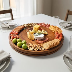 Tabla de charcutería familiar grabada Lazy Susan, plato giratorio personalizado de 20 pulgadas, pieza central para mesa de comedor, bandeja de madera giratoria personalizada