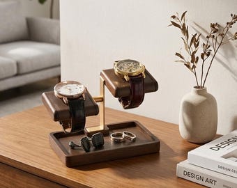 Minimalistische polshorlogestandaard lederen vangst alle compact houten dienblad nachtkastje heren bediende ruimtebesparend accessoire cadeau voor hem