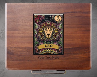 Leo Gift - Custom Zodiac Sign Box Birthday Gift, Wooden Jewelry Box with Tray and Pull-Out Drawers, Unique Personalized Astrology Gifts