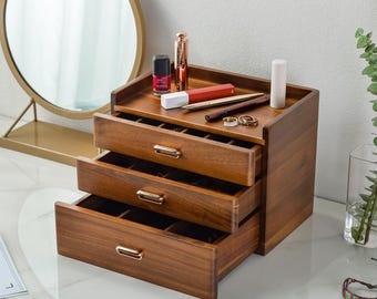 Chest of 3 drawers high end jewellery box engraved 30th anniversary gift for daughter 40th birthday present dresser top wooden jewelry box