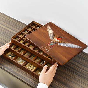 Schmuckkästchen aus Holz, Schmuck-Organizer für Frauen, Mädchen, Männer, Schmuckhalter mit herausnehmbarer Trennwand