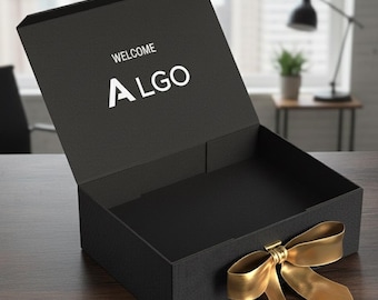 Magnetic Gift Box Empty PR Custom Packaging Box with Gold Ribbon Personalized Foldable Box with Printed Message Custom Mailer Box