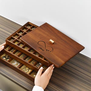 Portagioielli in legno, organizer per gioielli per donne, ragazze, uomini, portagioielli con divisorio rimovibile