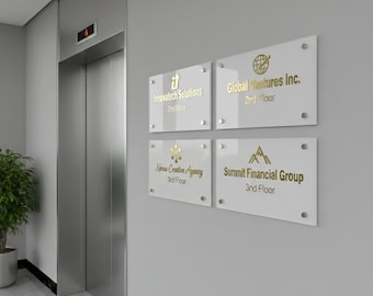 Custom Wayfinding Office Directory Sign Acrylic Lobby Wall Sign 3D Gold Letter Building Floor Directory Reception Company Name Sign