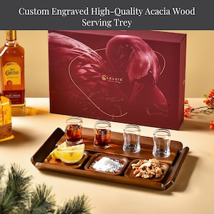 Tequila shot paddle tray with glasses and coasters engraved tequila display set cocktail tasting kit wooden tequila gift box for men