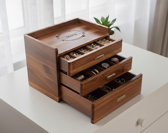 Regalo de cumpleaños número 70 para mujeres, caja personalizada para colección de anillos, organizador de pendientes, cómoda de 3 cajones, regalo de cumpleaños número 50 para mamá, organizadores