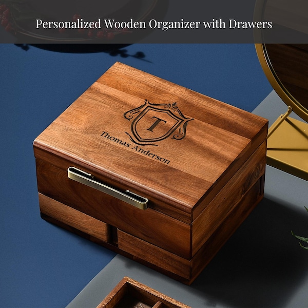 Personalized Rustic Watch Box for Men with Removable Dividers Pillows and Pull-Out Drawers for Men Jewelry Father's Day or Valentine Gift