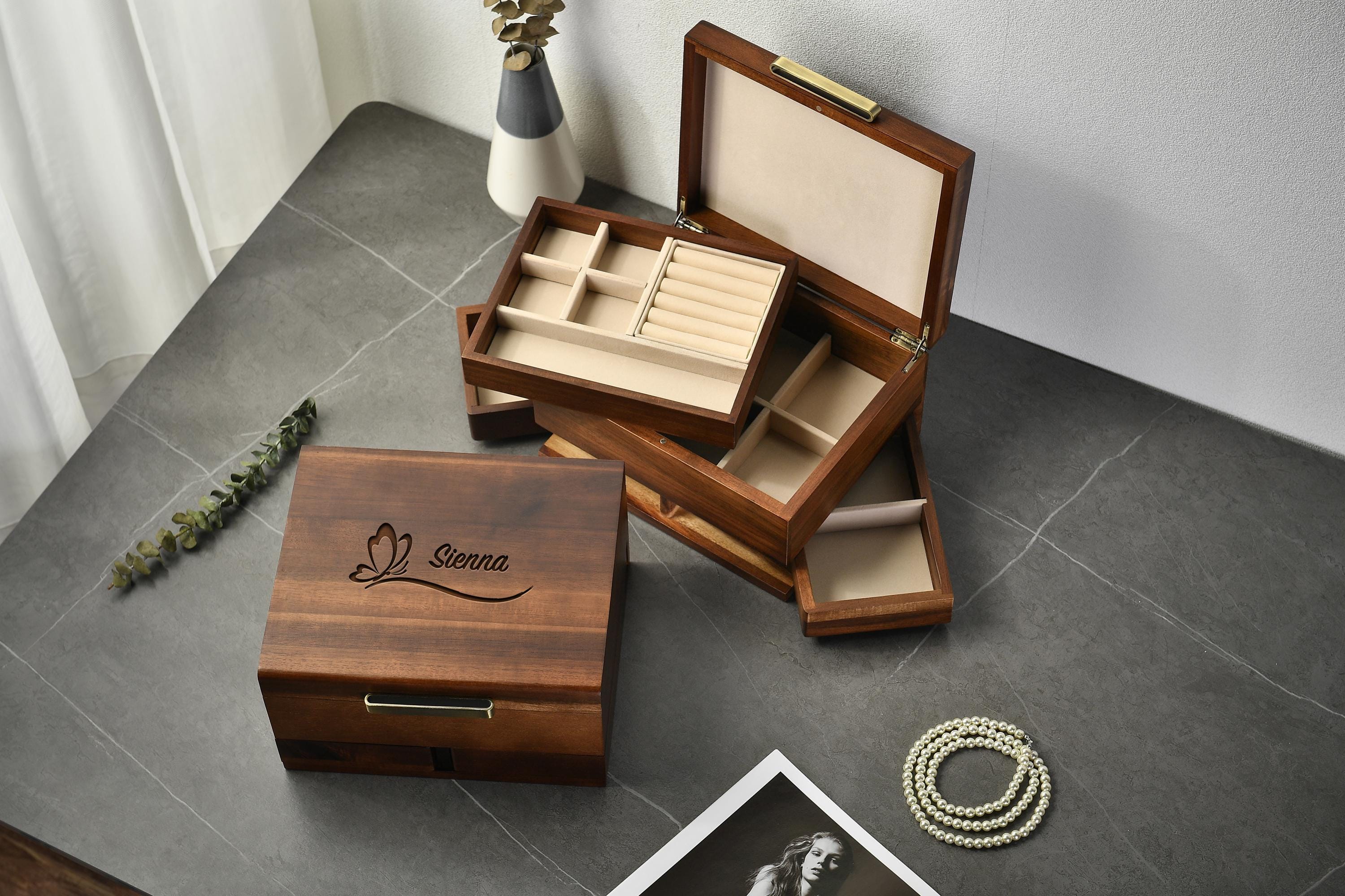 木製ジュエリーボックス ハンドメイド アカシアウッドボックス リング