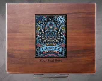 Cancer Gift - Custom Zodiac Sign Box Birthday Gift, Wooden Jewelry Box with Tray and Pull-Out Drawers, Unique Personalized Astrology Gifts