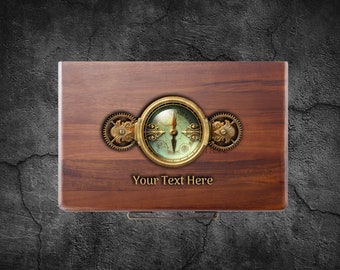 Personalized Watch Box For Men, 5 Slots Watch Storage Box with Sunglasses and Trinket Compartments, Compass Theme Custom Print on Wood Box