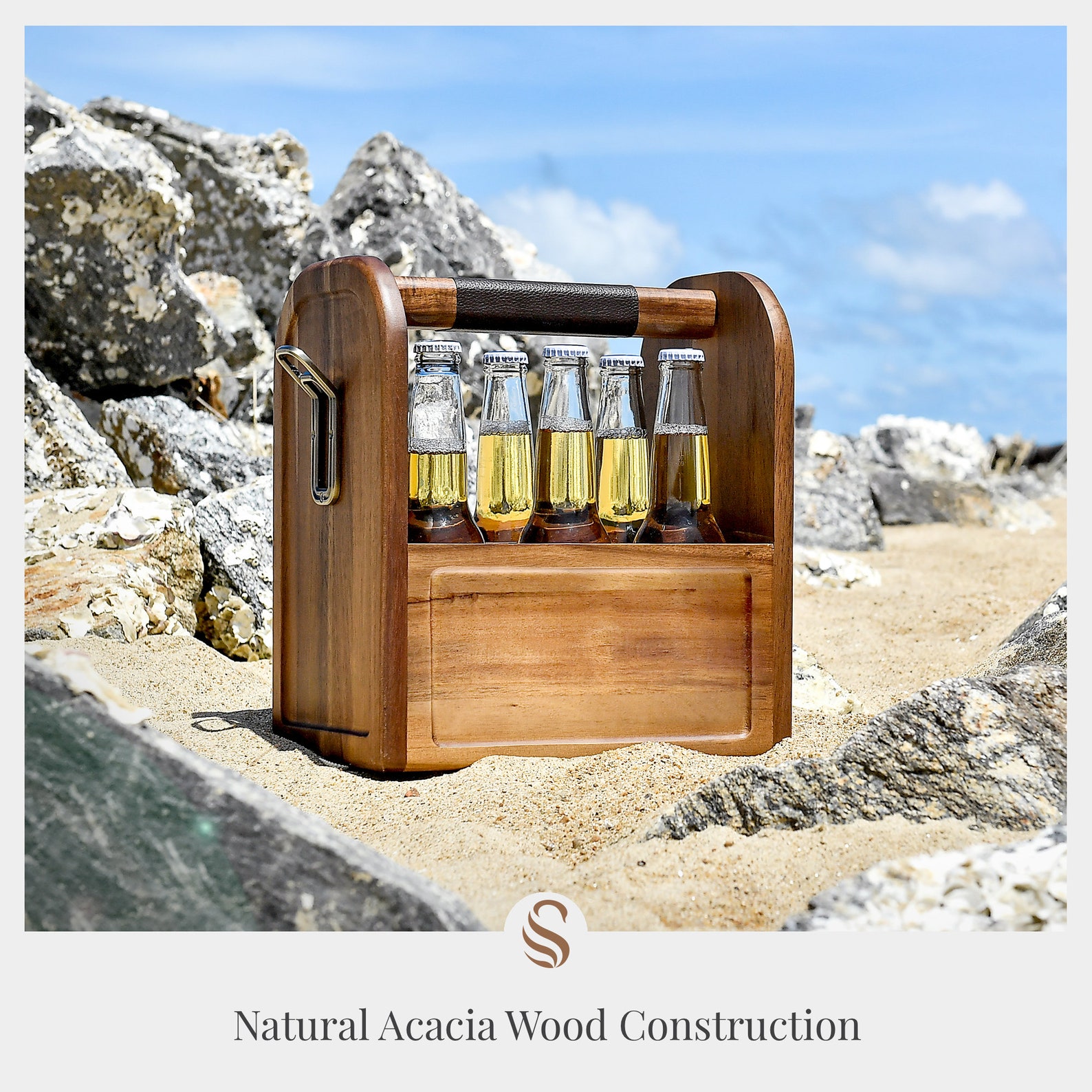 Wooden Beer Caddy With Bottle Opener 6 Pack Liquor/cocktail Etsy