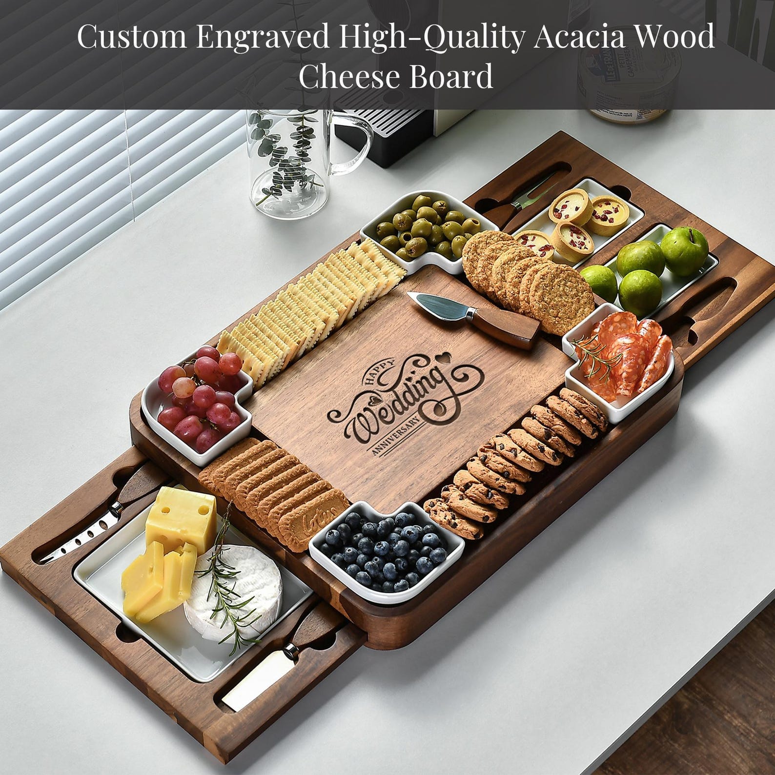 Monogrammed Charcuterie Board Personalized Gift for Couple Engraved Cheese Board Engagement Gift Bridal Shower Gift Family Name Cheeseboard - +Engrave, Mono
