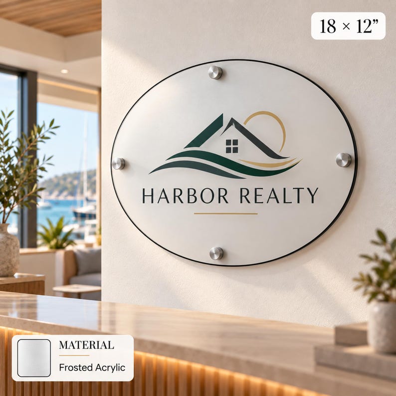 a sign for a real estate company called "Harbor Realty" mounted on a wall.