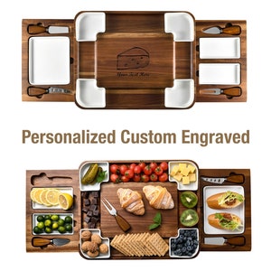Custom Engraved Cheeseboard Set For Newlywed, Unique Serving Tray for Food, Meat and Cheese Platter, Personalized Wedding Gift For Couples