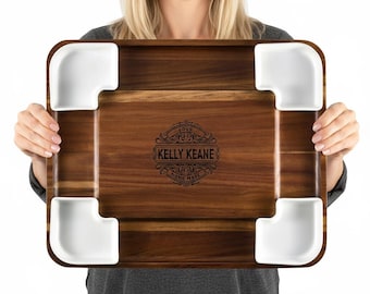Acacia Multisectional Cheese Board and Knife Set Wooden Serving Tray for Food Meat and Cheese Platter Personalized Gift for Home