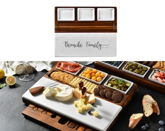 Shanik Wood - Custom Engraved Wood and Marble Cutting Board Set, Charcuterie Board Personalized and Practical Gift for Newlyweds